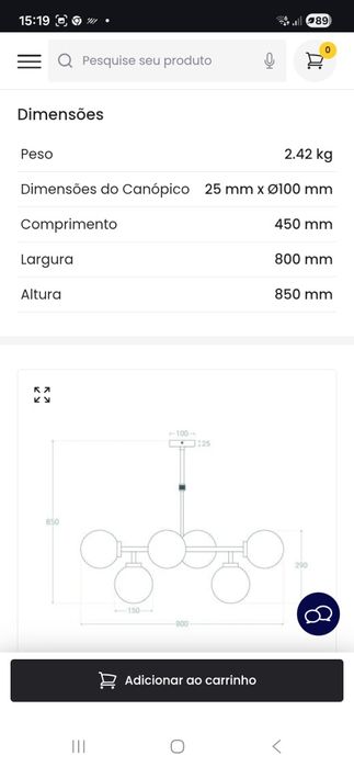 Candeeiro de tecto de 6 lâmpadas