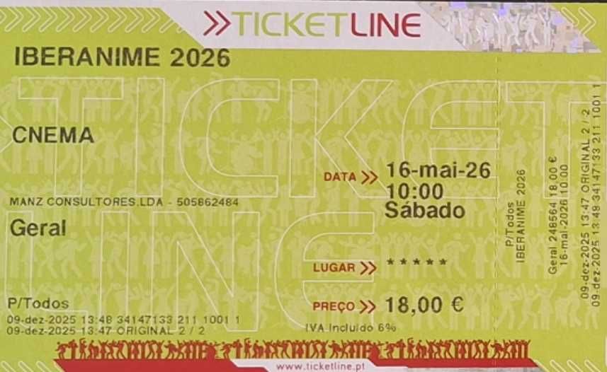 Bilhete Iberanime 16 Maio
