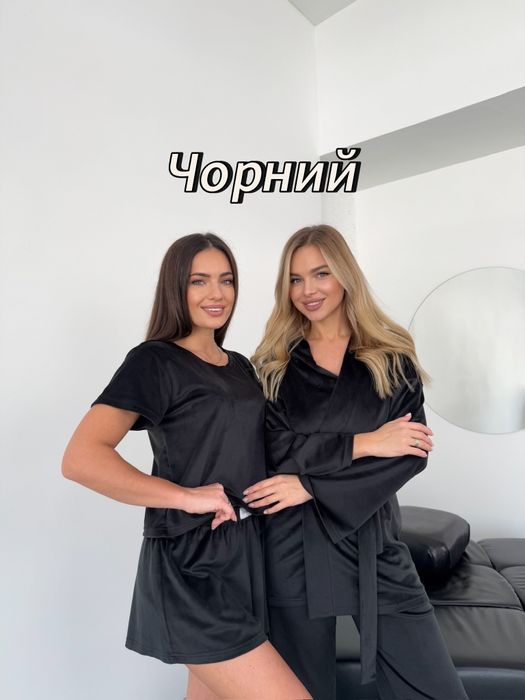 Піжама жіноча 4 в 1 для дому: халат + футболка + шорти + штани