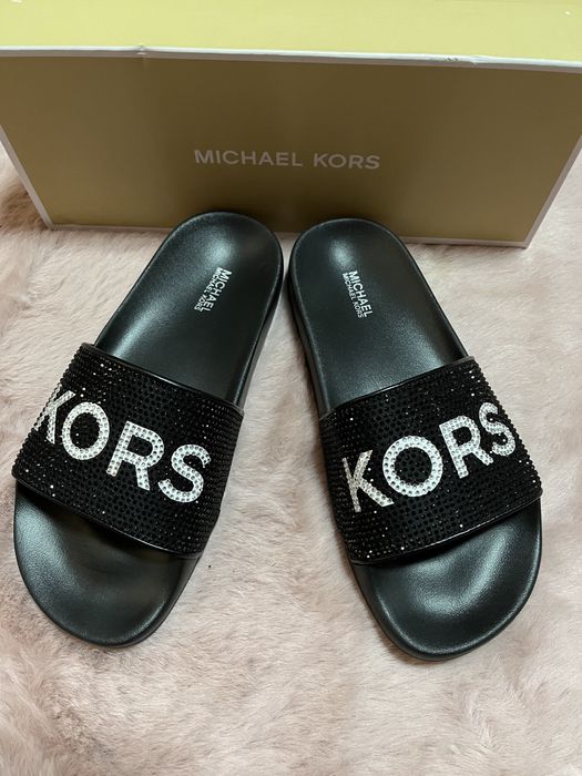 Michael Kors gilmore klapki sandałki z cyrkoniami czarne logo r 36