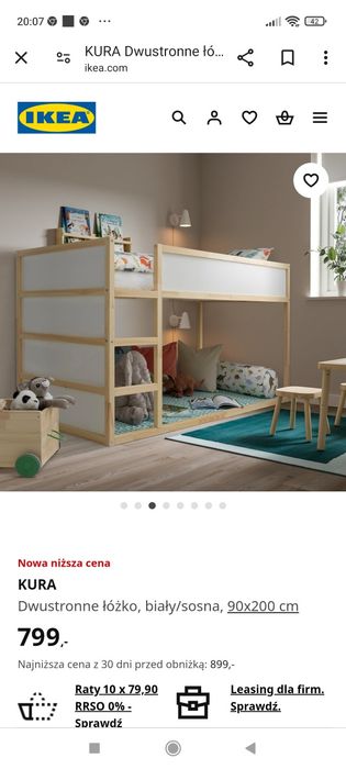 Dwustronne łóżko z materacem  biały/sosna z IKEA 90x200 cm