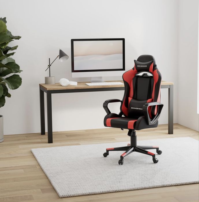 Krzesło biurowe gamingowe regulowane czarne czerwone