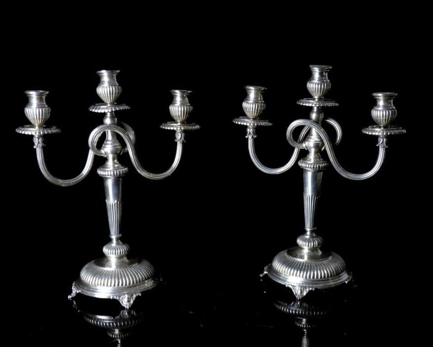 Par de Candelabro de Serpentina em Prata Portuguesa