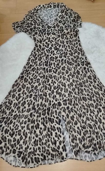 Vestido leopardo comprido Mango XS