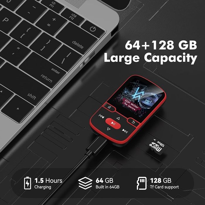 64 ГБ Bluetooth 5.3 MP3-плеер с зажимом, MP3-плеер - диктофон