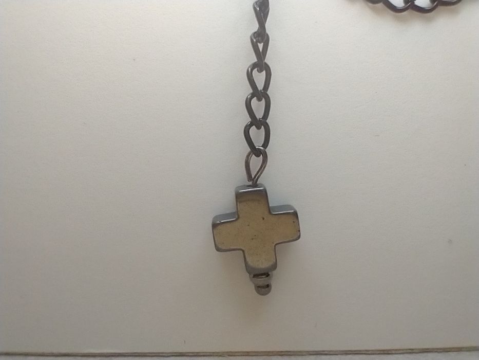 Kolczyk z Nausznicą i Czarnym Krzyżykiem, Stal Nierdzewna, Handmade