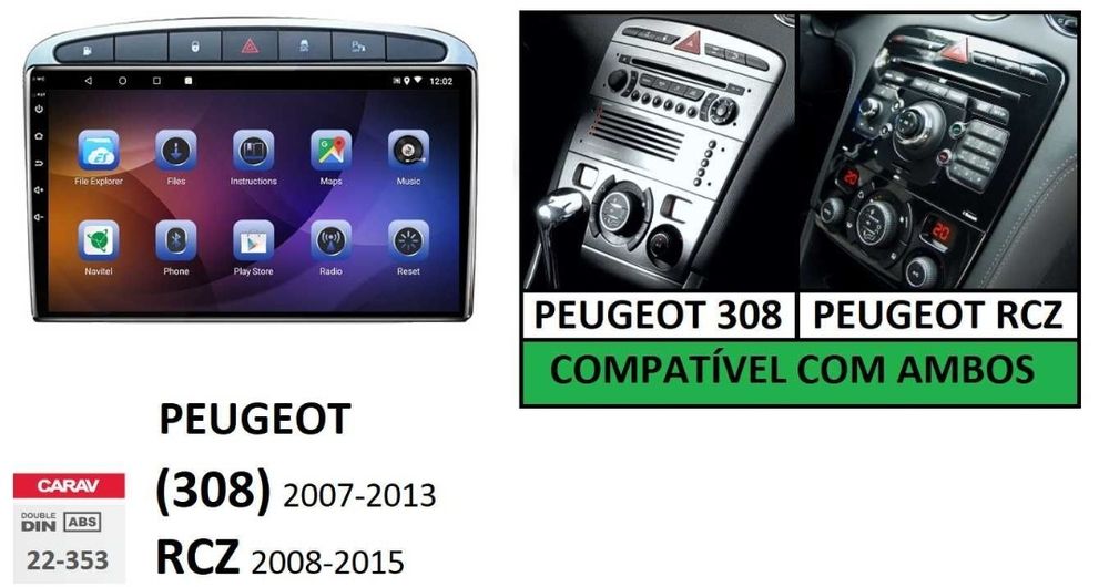 Radio 2 DIN 308 / RCZ / 408 (4+32 GB) + Carplay e Android Auto
