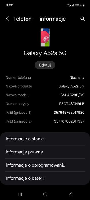 Telefon Samsung a52s 5G 128gB biały