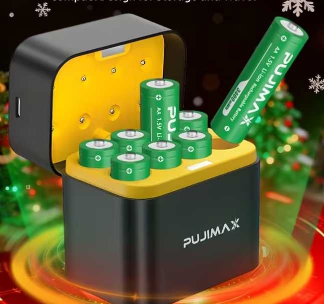 Зарядний пристрій PUJIMAX для 8 акумуляторів AA | USB-C 5V/3A | з LED