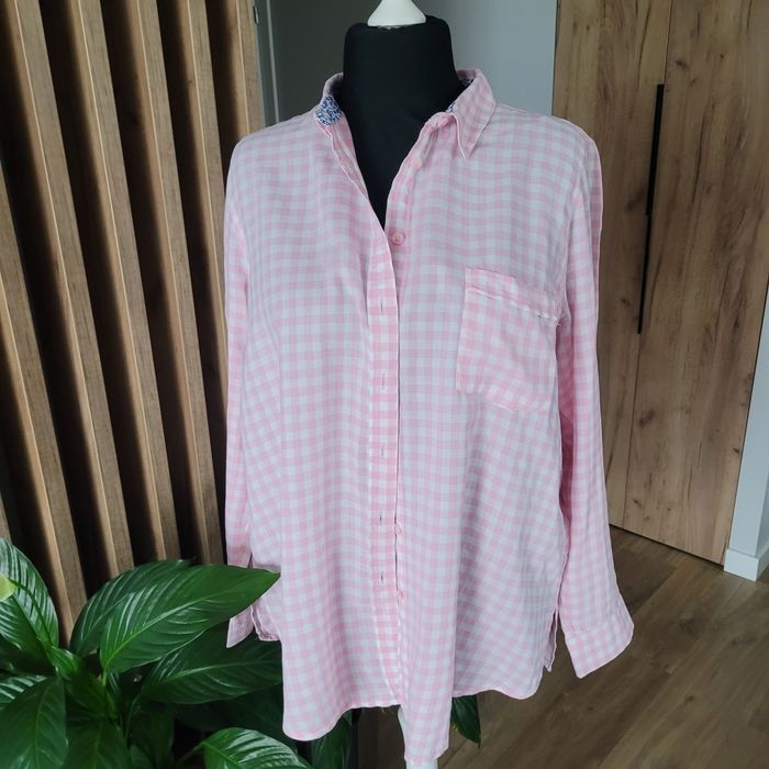 Koszula damska w kratkę pudrowy róż