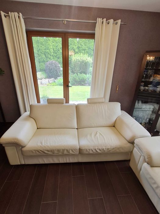 Skórzany komplet wypoczynkowy: 2 sofy (3 os. i 4os.)+ szezlong – stan bardzo dobry!