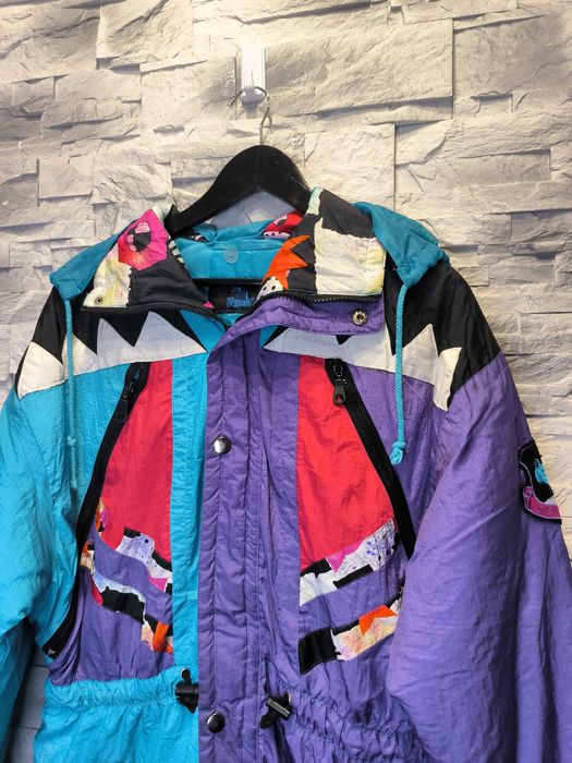 Vintage Kurtka Damska Parka Kolorowa Wzorki Zimowa