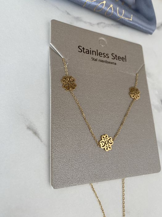 Vezzi naszyjnik choker zloty stal nierdzewna kwiatki koniczyna