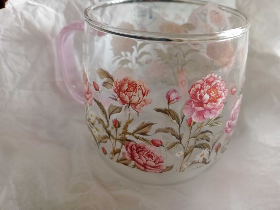 Caneca vidro com flores502662592033597443