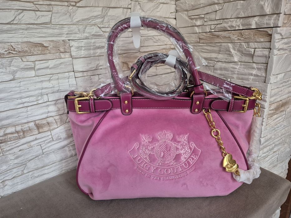 Torebka Damska Shopper Bag Juicy Couture Welurowa Różowa
