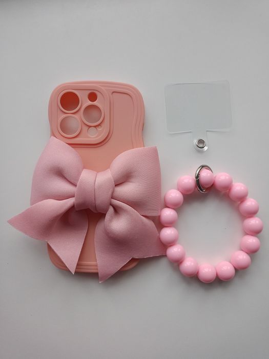 Iphone 15 case etui pokrowiec obudowa z kokardą i breloczkiem
