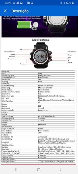Smartwatch estilo G-Shock