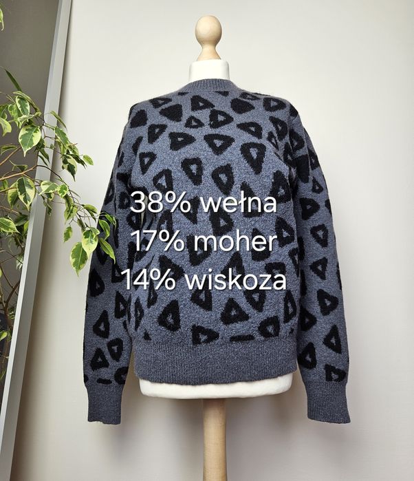 Paul Smith oversizowy szary gruby sweter w geometryczne wzory