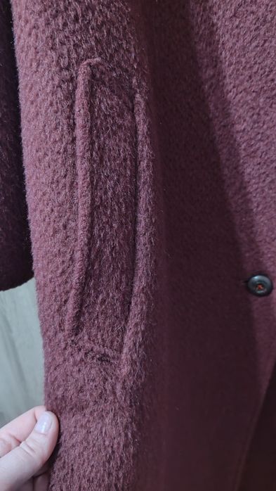 Elegancki bordowy płaszcz 70% wełna i moher rozm 46/48