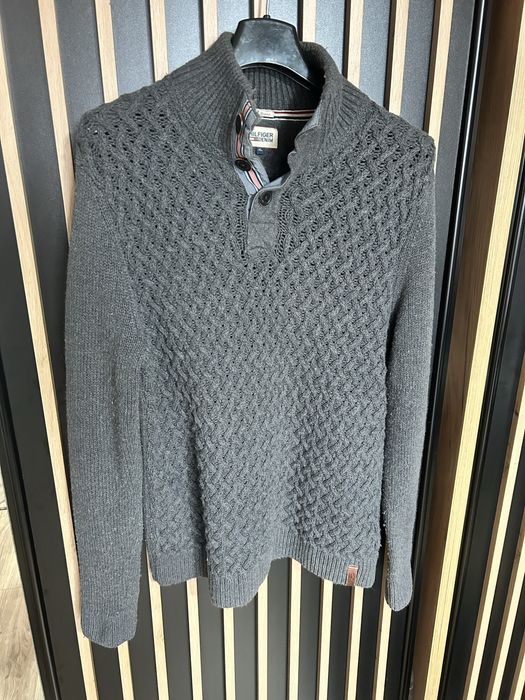Sweter mędki Hilfiger Denin gruby splot  ciepły z dodatkiem wełny