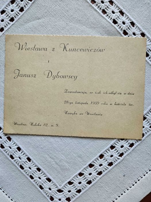 Stare powiadomienie o ślubie 1959 r