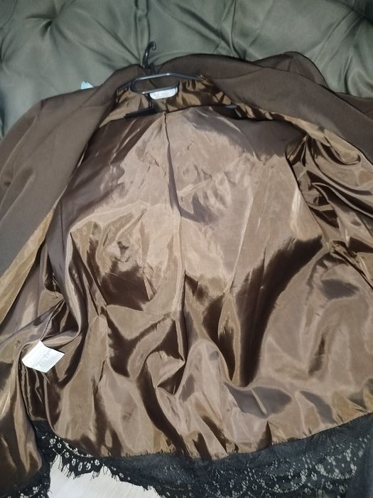 Marynarka z ozdobną koronką brąz/czekolada Oversize Plus Size