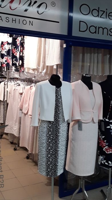 Komplet na wesele sukienka zakiet bolerko nowy pióro firma 42 40 L xl