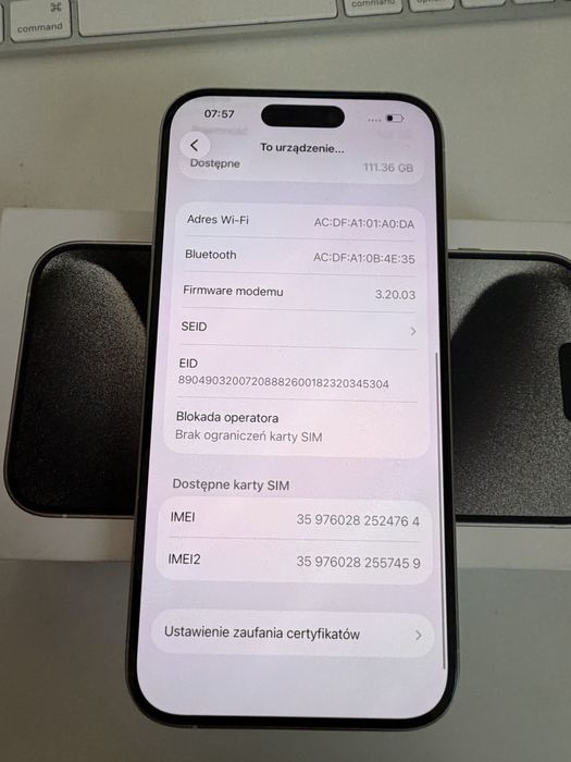 iPhone 15 Pro 128gb White Idealny Bateria 95%