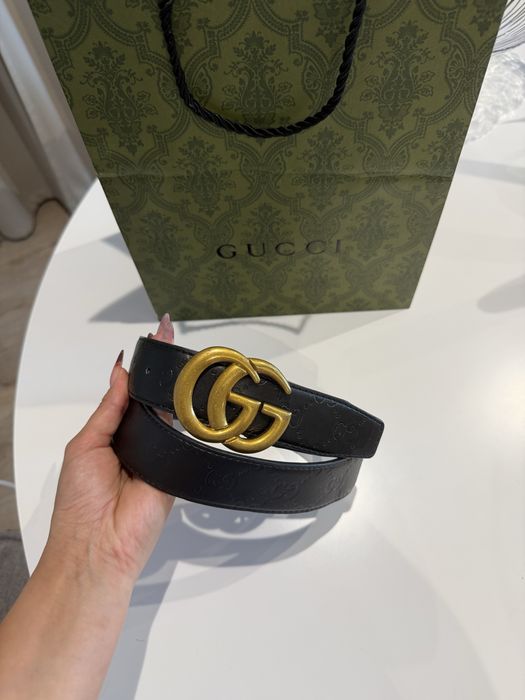 Pasek GG Gucci czarny dwustronny skóra 3.8 cm