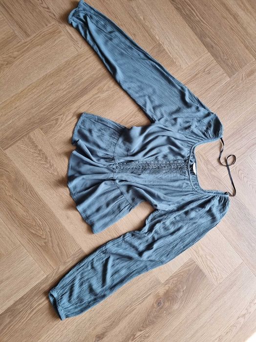 Damska szeroka luźna bluzka z długim rękawem dekolt w łódkę plus size