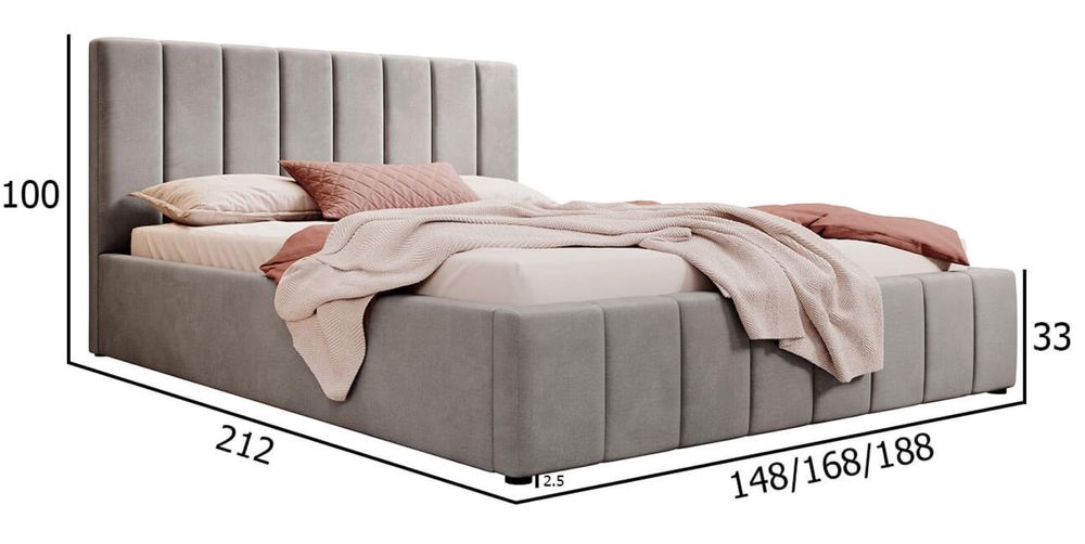 Łożko 140x200 tapicerowane z pojemnikiem welurowe beżowe nowoczesne