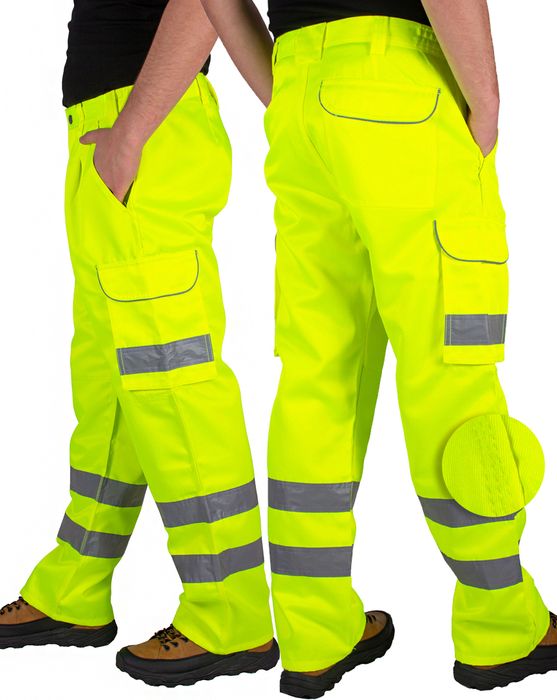 Spodnie Robocze Odblaskowe Bojówki Żółte Bhp 34/34