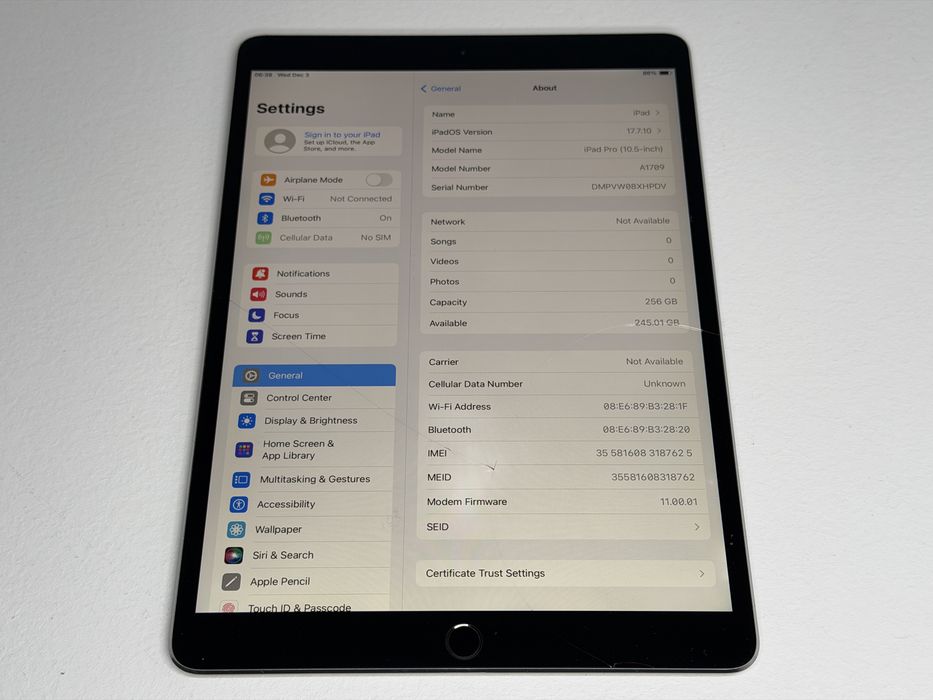 iPad Pro 10.5 (A1709) - 256GB - Cellular - pęknięty - faktura VAT 23%