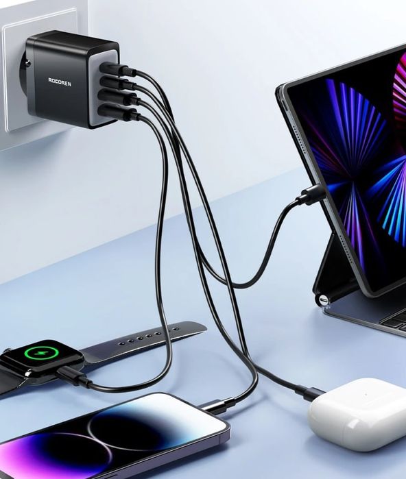 Быстрое зарядное устройство Rocoren, 45w, 2USB-A, 2USB -C, швидкий зарядний пристрій Rocoren, 45w