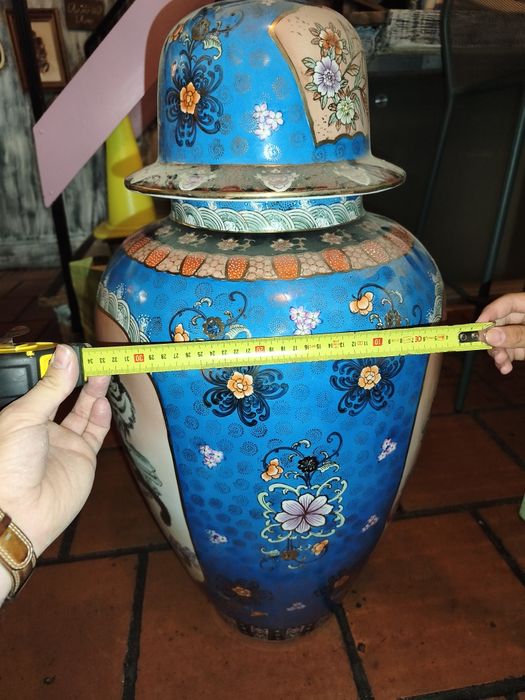 Vaso Monumental com Tampa Porcelana Chinesa Jingdezhen
