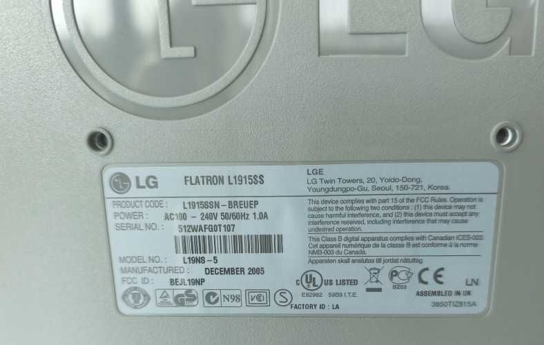 Monitor LG Flatron L1915S – 19’’ Polegadas