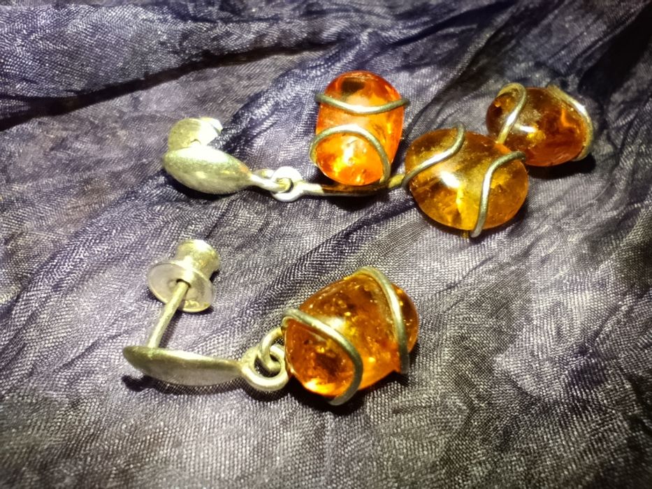 Kolczyki bursztyn srebro 925 gałązka modna asymetria