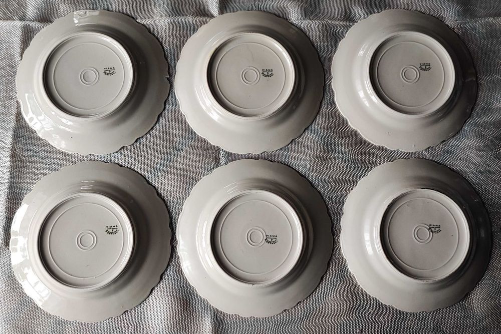 Lote de 6 pratos de sobremesa brancos antigos de Viana