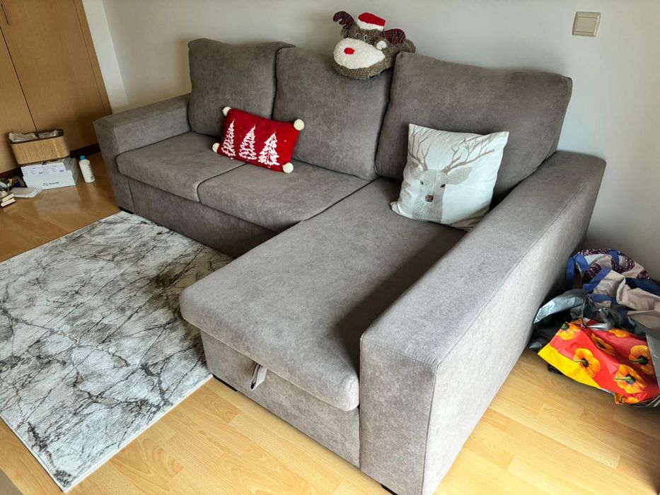 Sofá cama cinza, chaise long