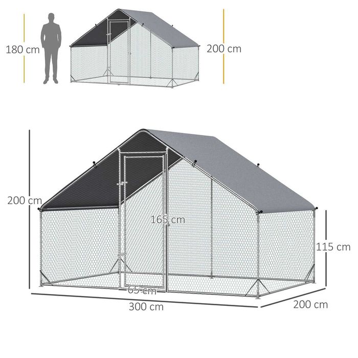 Galinheiro 3x2x2 m em aço galvanizado e cobertura Oxford