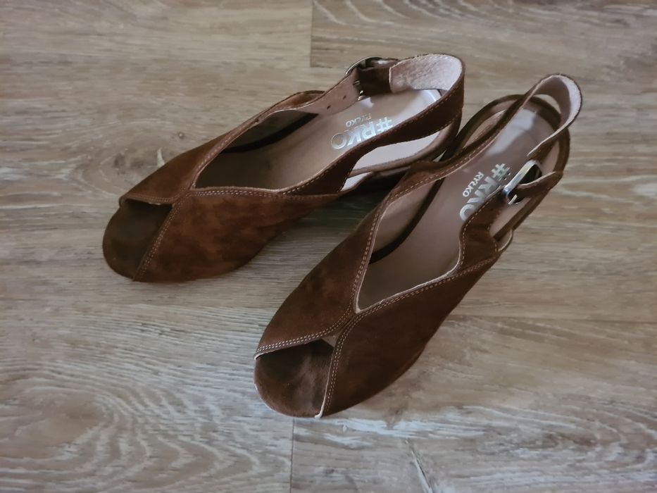 Ryłko 38 RKO sandały skórzane brązowe skóra obcas nietuzinkowe