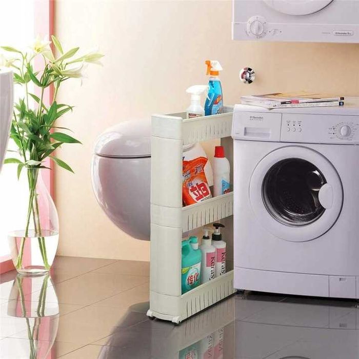 Полка,полиця на колесах, біла,поличка для ванної та кухні на колесах