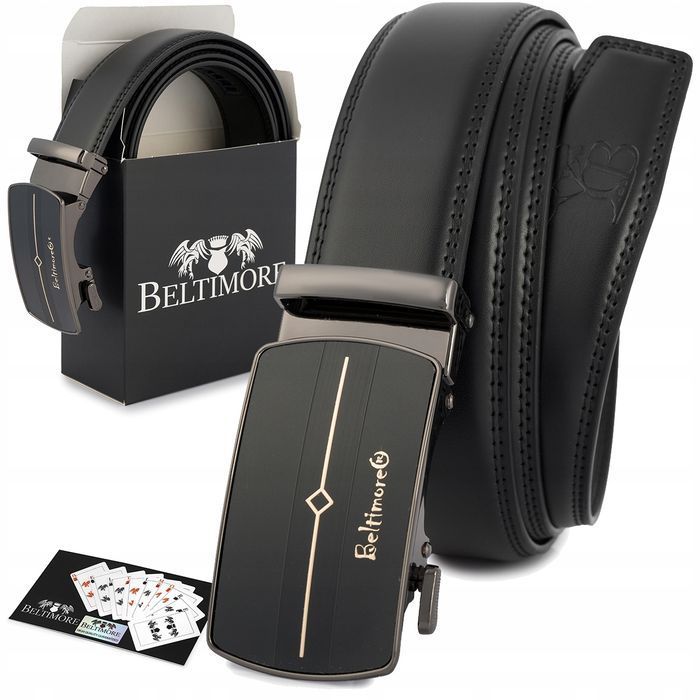 Pasek męski skórzany do spodni 115 cm czarny automat skóra nat prezent