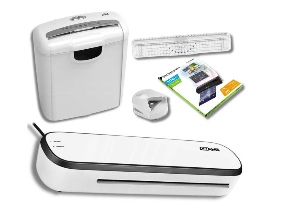 ZESTAW do biura - NISZCZARKA dokumentów papieru LAMINATOR laminarka A4
