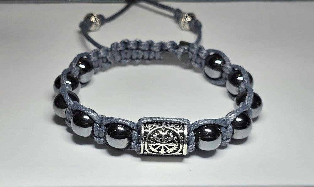 Bransoletka kamień 10 mm Hematyt runa Vegvisir Wikingów