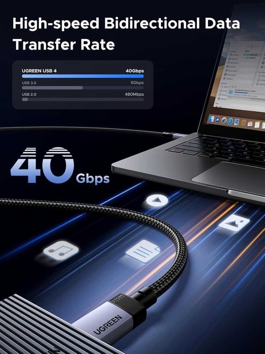 Кабель Type-C Type-C USB4 Thunderbolt 4 8k 40 Гбіт/с 240W PD3.1 Ugreen 1 м Гарантія!