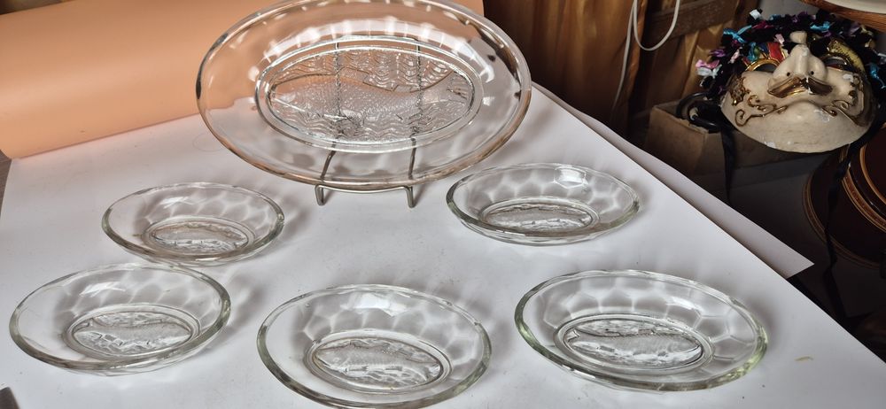 Szklane śledziówki 1+5 komplet PRL w ładnym stanie 5