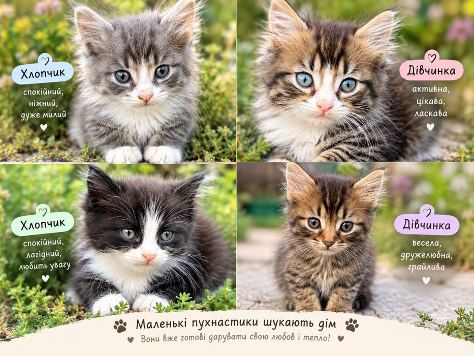 Віддам кошенят у добрі руки