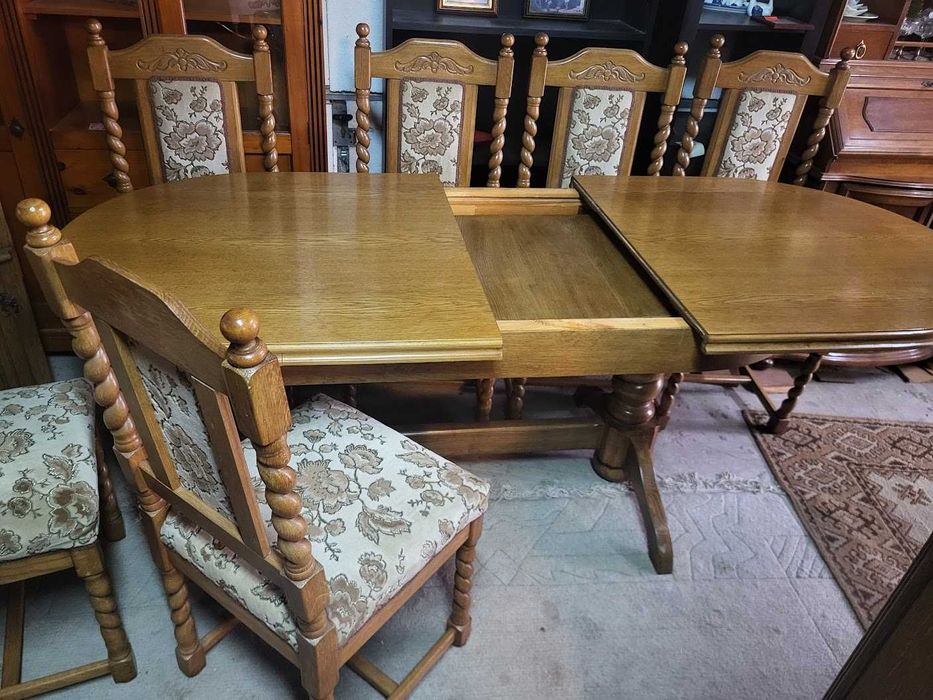 Stylowy stół dębowy owalny 6 krzeseł serwantka witryna komoda !!OKAZJA