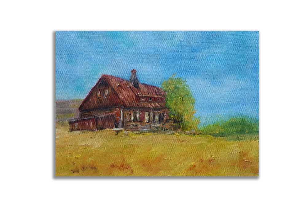 Obraz olejny "Chatka górzystów" pejzaż 15x21cm +rama